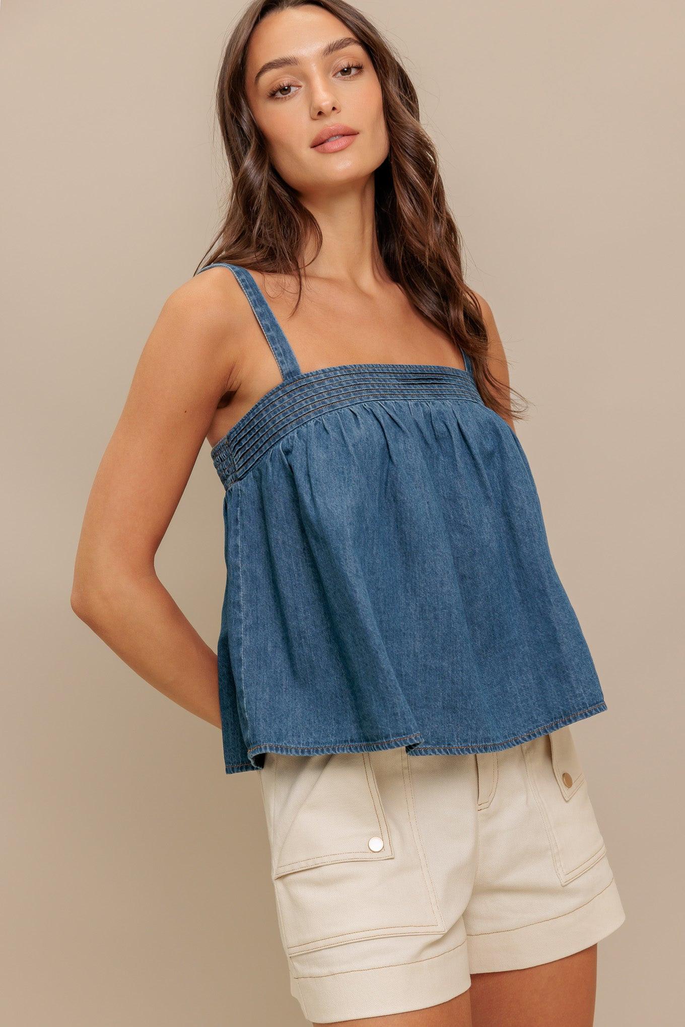 URBAN SERENITY DENIM TOP - - TOPS