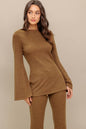 FLARE TOUCH SOLID TUNIC TOP - MOCHA - TOPS