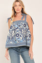 CAPRI COAST TIE-STRAP WOVEN TOP - IVORY BLUE - TOPS
