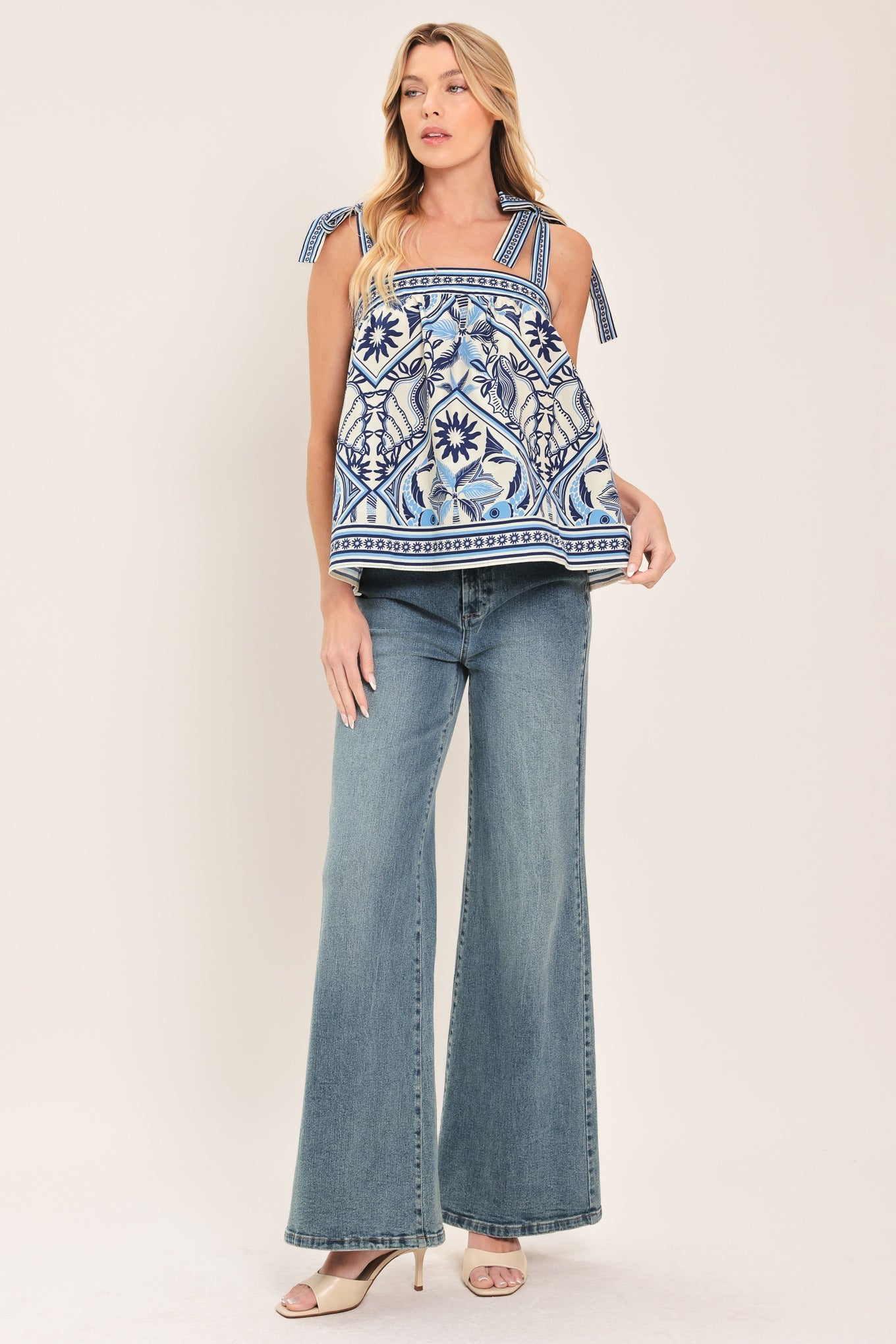 CAPRI COAST TIE-STRAP WOVEN TOP - - TOPS