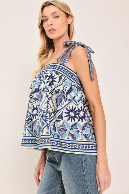 CAPRI COAST TIE-STRAP WOVEN TOP - - TOPS
