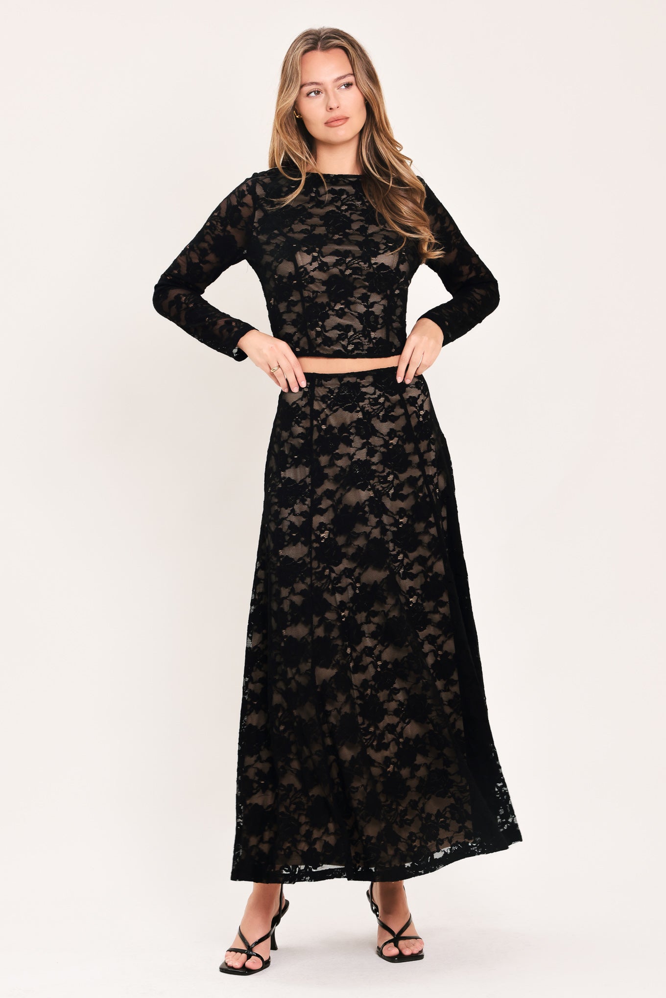 NOIR LACE MOONRISE WOVEN LACE CROP TOP - - TOPS