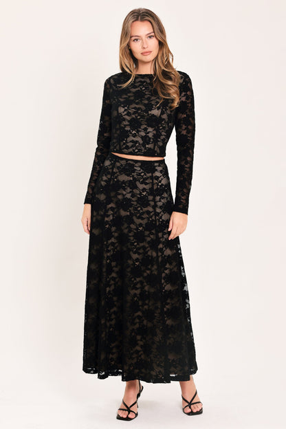 NOIR LACE MOONRISE WOVEN LACE CROP TOP - - TOPS