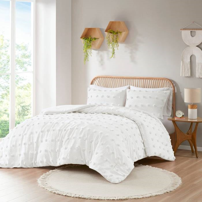Full/Queen 3-Piece Ivory Pompom Microfiber Comforter Set - - Bedroom > Comforters and Sets