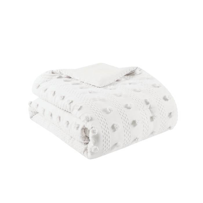 Full/Queen 3-Piece Ivory Pompom Microfiber Comforter Set - - Bedroom > Comforters and Sets