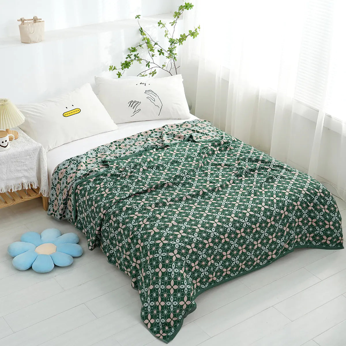 Bamboo Fiber Summer Blanket with Floral Design Kia Day Design