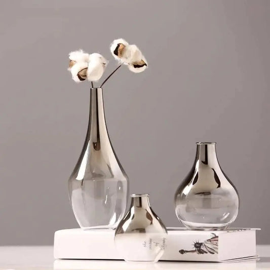 Silver Modern Minimalist Glass Flower Vase - - flower vase