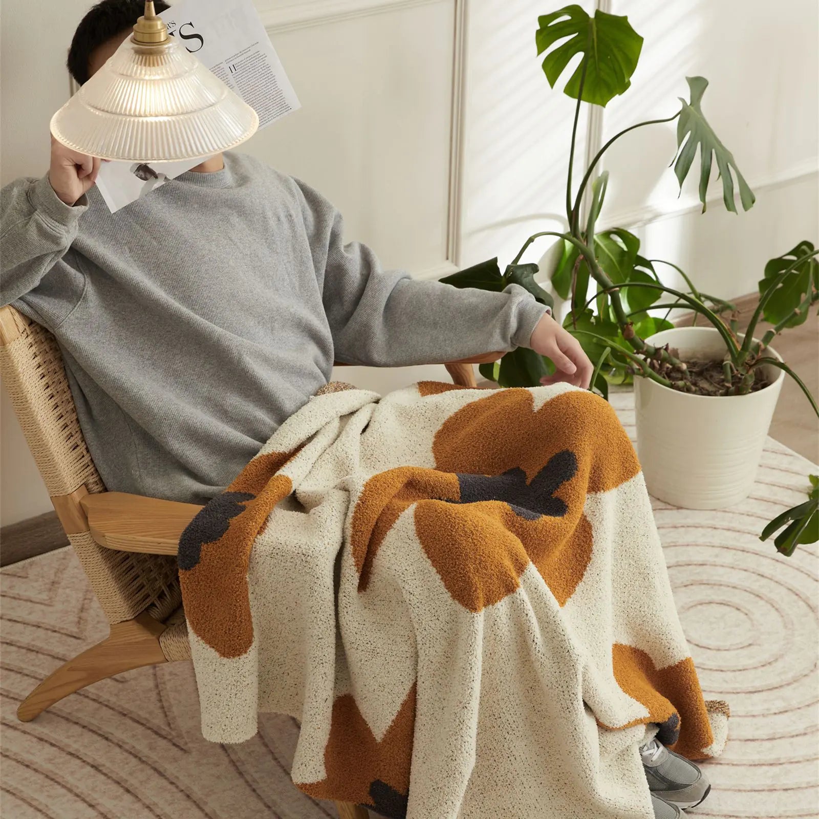 Nordic Flower Pattern Soft Knitted Blanket - Kia Day Design