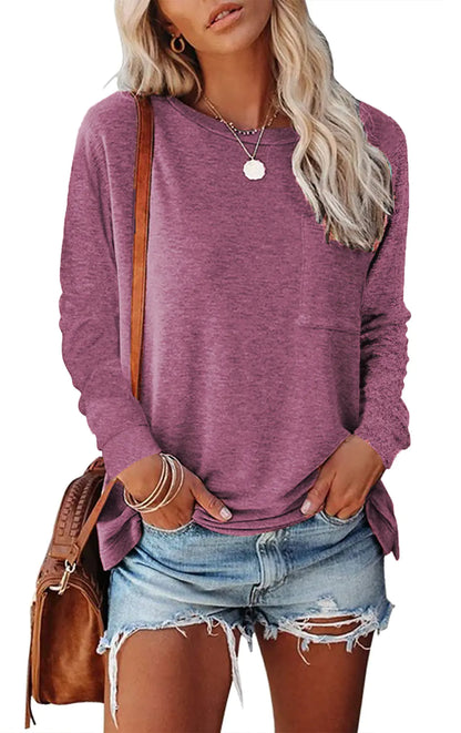 Pocket Split Long-sleeved Casual T-shirt - Kia Day Design