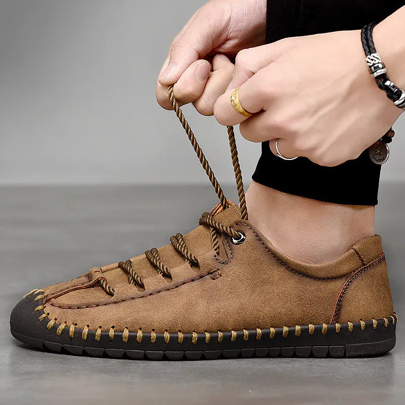 Men's Casual Low-Top Lace-Up Leather Shoes - Kia Day Design