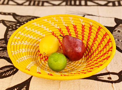 Large Yellow Woven African Basket - -