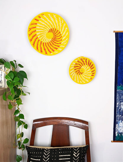Large Yellow Woven African Basket - -