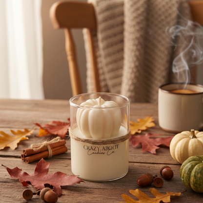 Pumpkin Candle in Glass Jar | Handcrafted Soy Wax - Ivory - candles