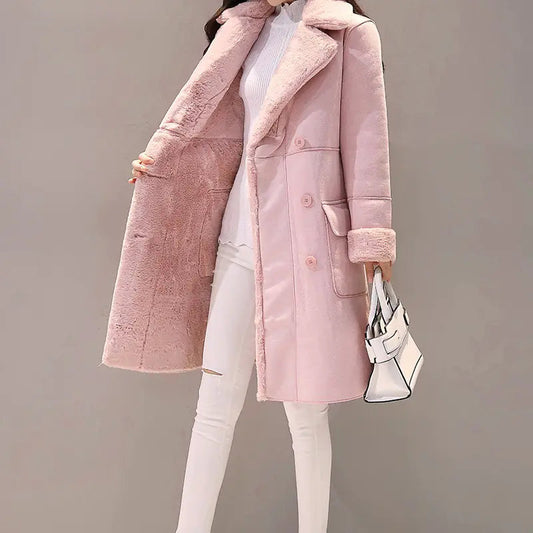 Women's Long Lambswool Coat - Korean Winter Style Kia Day Design