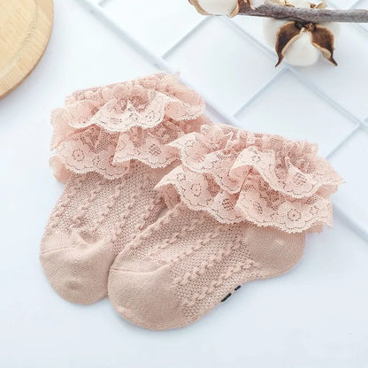 Girls Breathable Ruffled Lace Socks