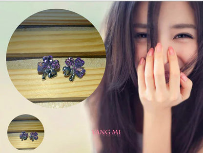 Clover Crystal Stud Earrings with Full Rhinestones