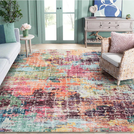 Abstract Machine Washable Area Multicolor Rug Non Slip - Kia Day Design