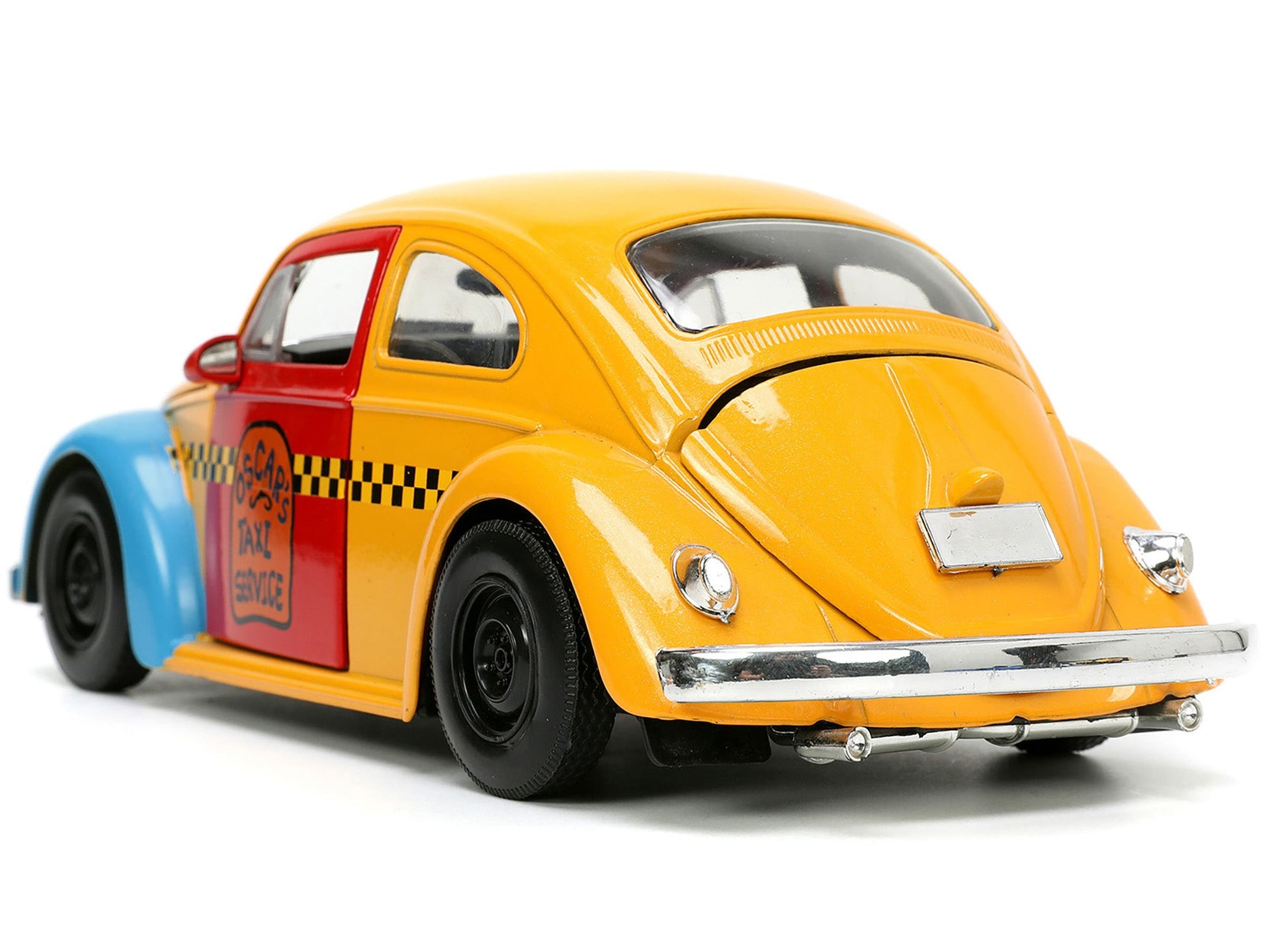 1959 Volkswagen Beetle Taxi Yellow and Blue "Oscar's Taxi Service" and Oscar the Grouch Diecast Figure "Sesame Street" "Hollywood Rides" Series 1/24 Diecast Model Car by Jada- VYSN- {{Product type}}