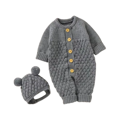 Baby Knit Set - Romper, Beanie, Mittens & Booties grey