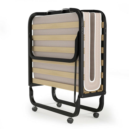 Rollaway Bed with Casters Wheels and Folding Memory Foam Mattress - - Bedroom > Bed Frames > Platform Beds