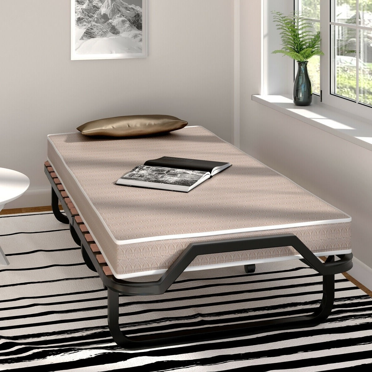 Rollaway Bed with Casters Wheels and Folding Memory Foam Mattress - - Bedroom > Bed Frames > Platform Beds