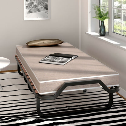 Rollaway Bed with Casters Wheels and Folding Memory Foam Mattress - - Bedroom > Bed Frames > Platform Beds