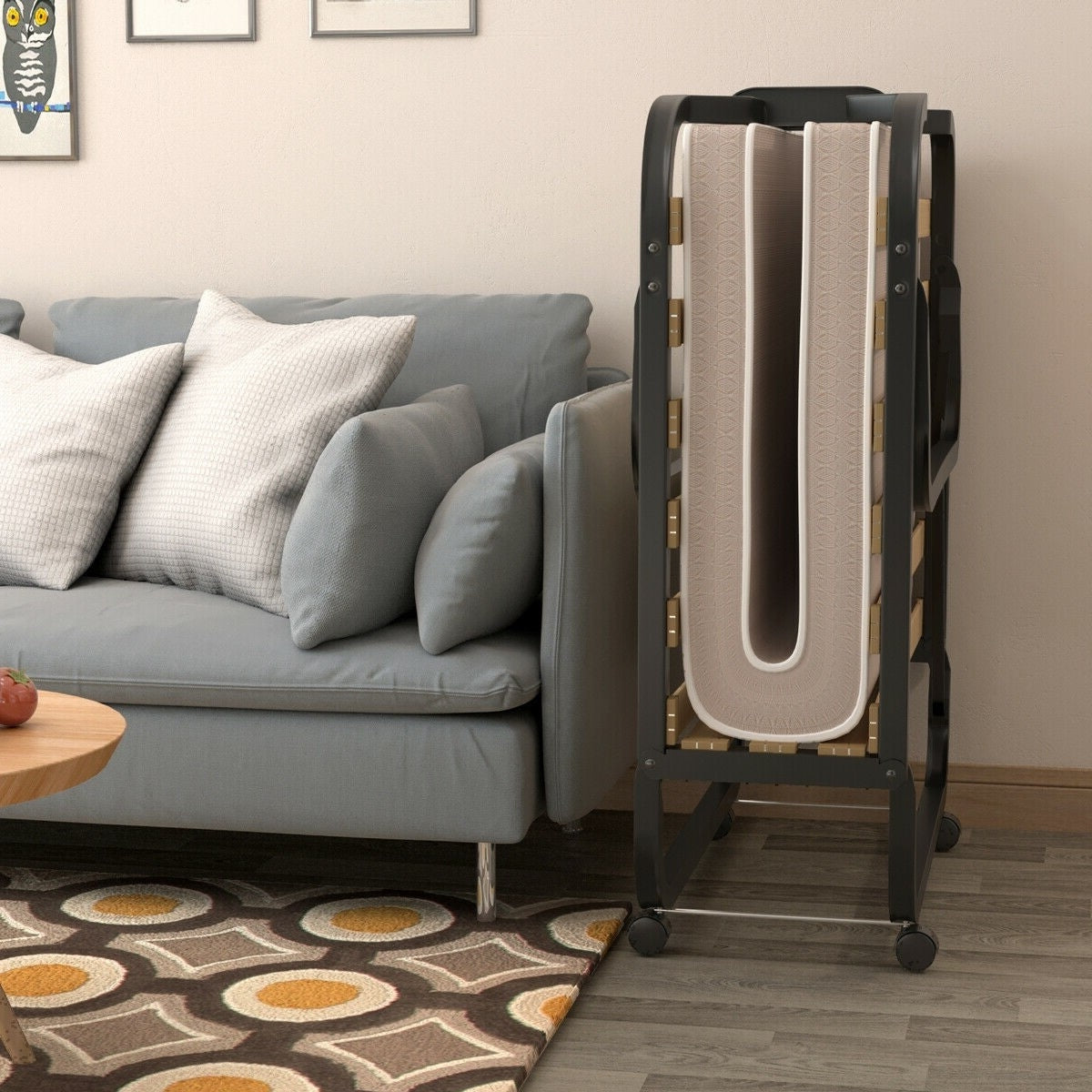 Rollaway Bed with Casters Wheels and Folding Memory Foam Mattress - - Bedroom > Bed Frames > Platform Beds