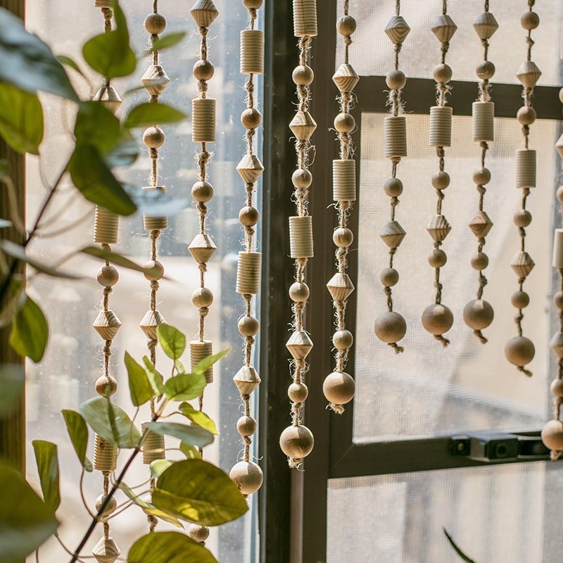 Wood Beaded Door Curtain - -