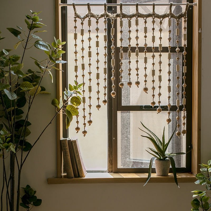 Wood Beaded Door Curtain - -