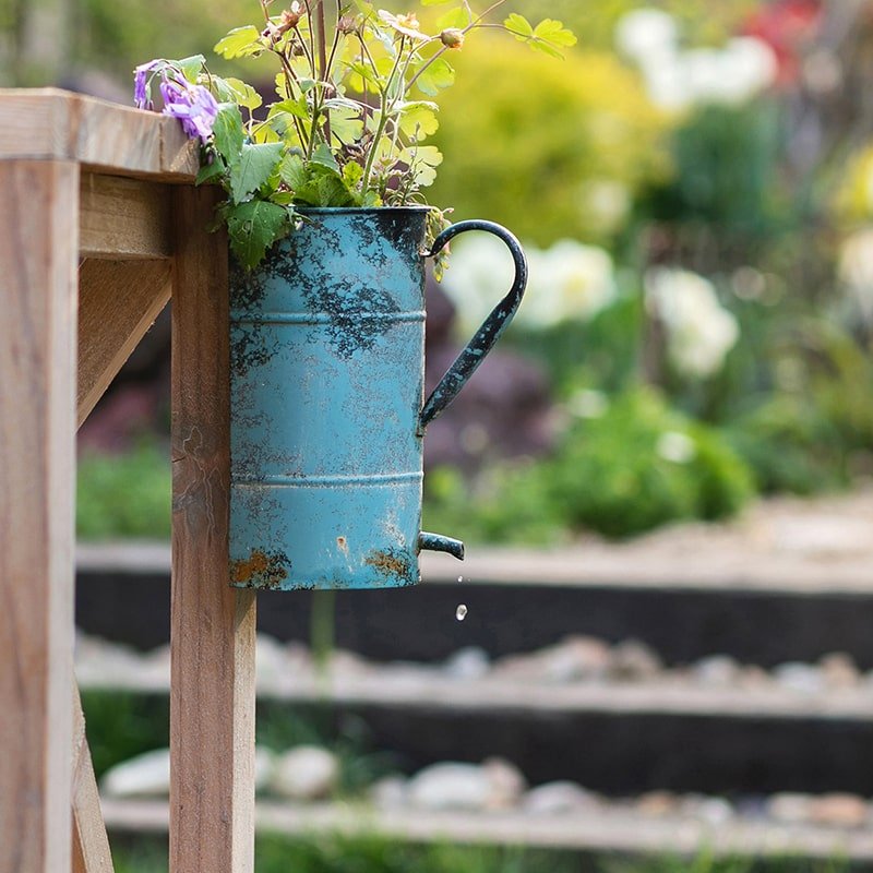 Rustic Blue Iron Flower Pot with Handle - -