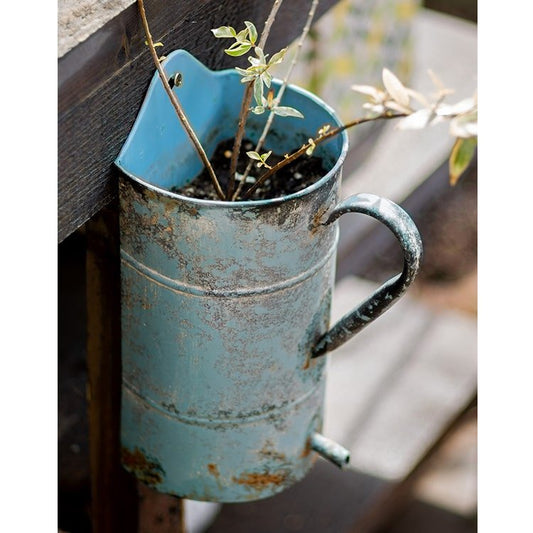Rustic Blue Iron Flower Pot with Handle - - Planter