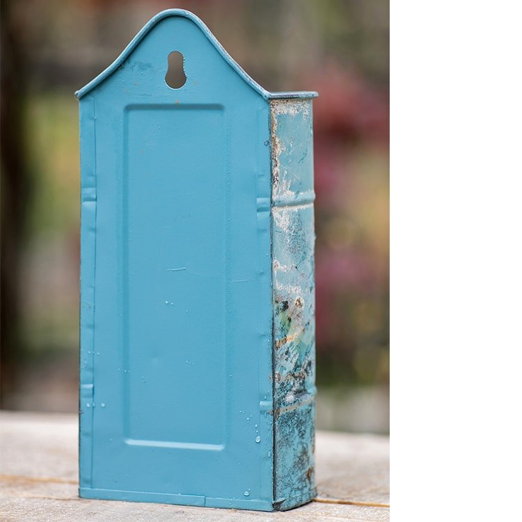 Rustic Blue Iron Flower Pot with Handle - -