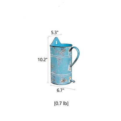Rustic Blue Iron Flower Pot with Handle - -