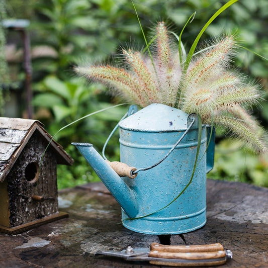 Blue Metal Rustic Watering Can - - watering pot