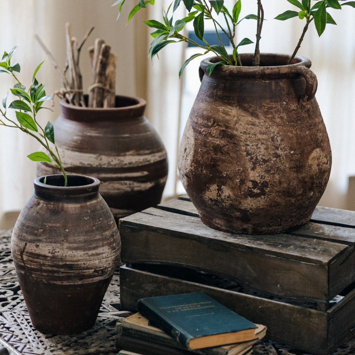 Restoration Brown Clay Pot - -