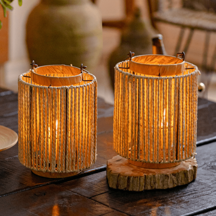 Portable Lantern Candle Holder Rope Paper Lantern - -