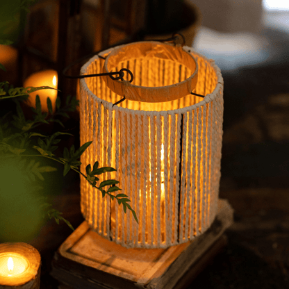 Portable Lantern Candle Holder Rope Paper Lantern - -