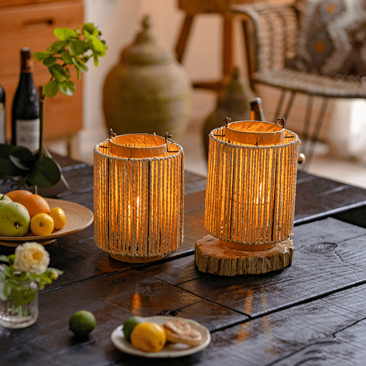 Portable Lantern Candle Holder Rope Paper Lantern - -