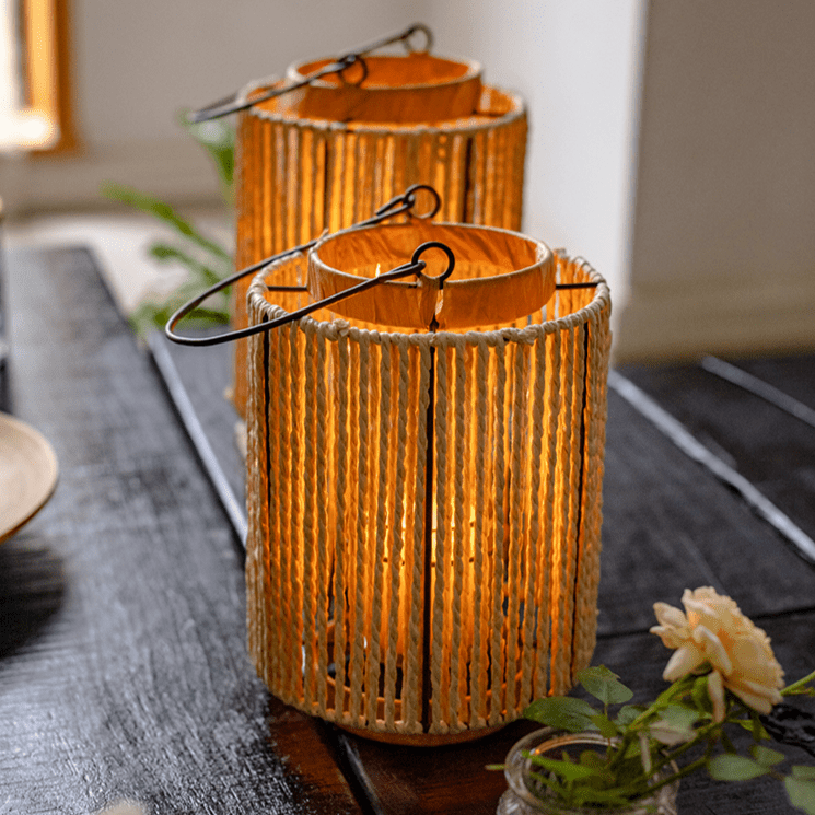 Portable Lantern Candle Holder Rope Paper Lantern - -