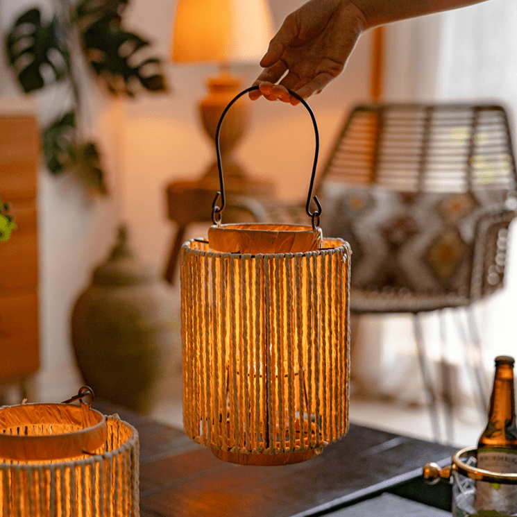 Portable Lantern Candle Holder Rope Paper Lantern - -