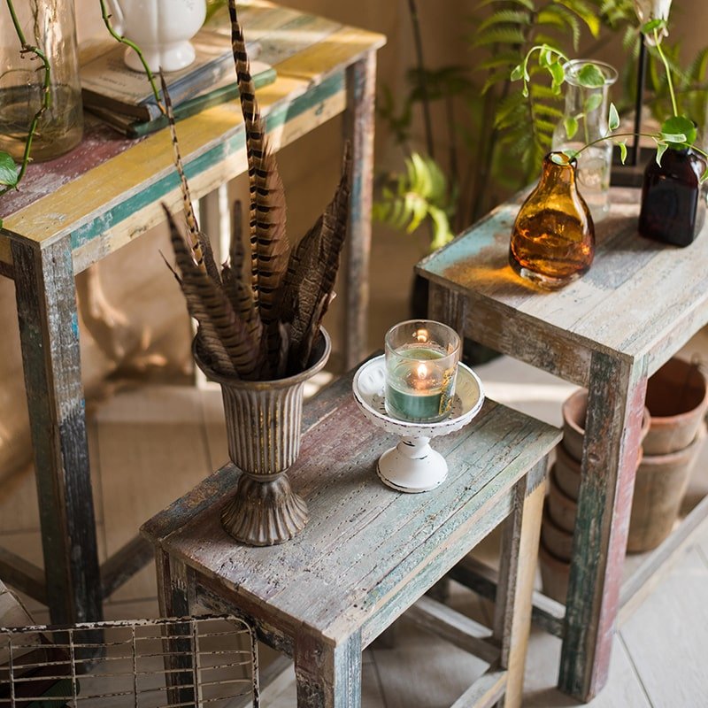 Colorful Solidwood Plant Stand Side Table - -