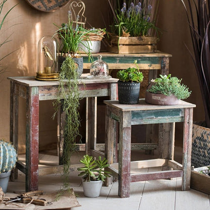 Colorful Solidwood Plant Stand Side Table - -