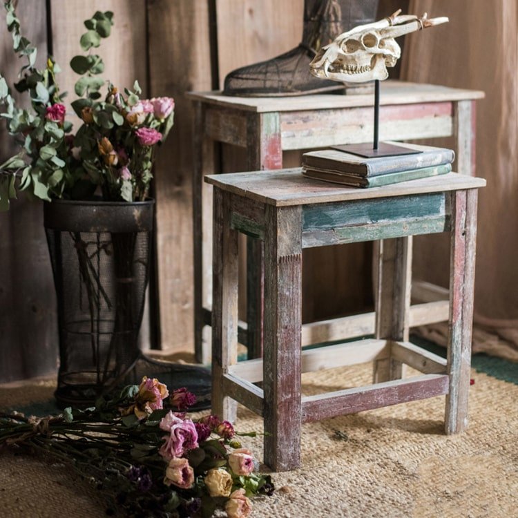 Colorful Solidwood Plant Stand Side Table - -