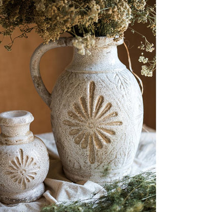 Carved Floral Vase in White - -