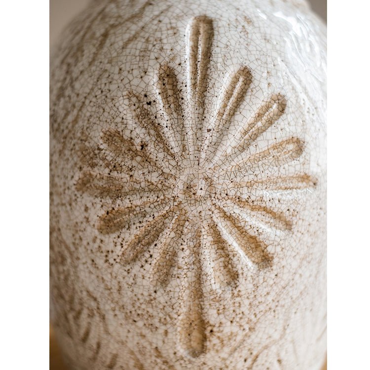 Carved Floral Vase in White - -