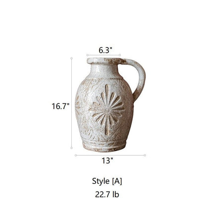Carved Floral Vase in White - Style [A] -