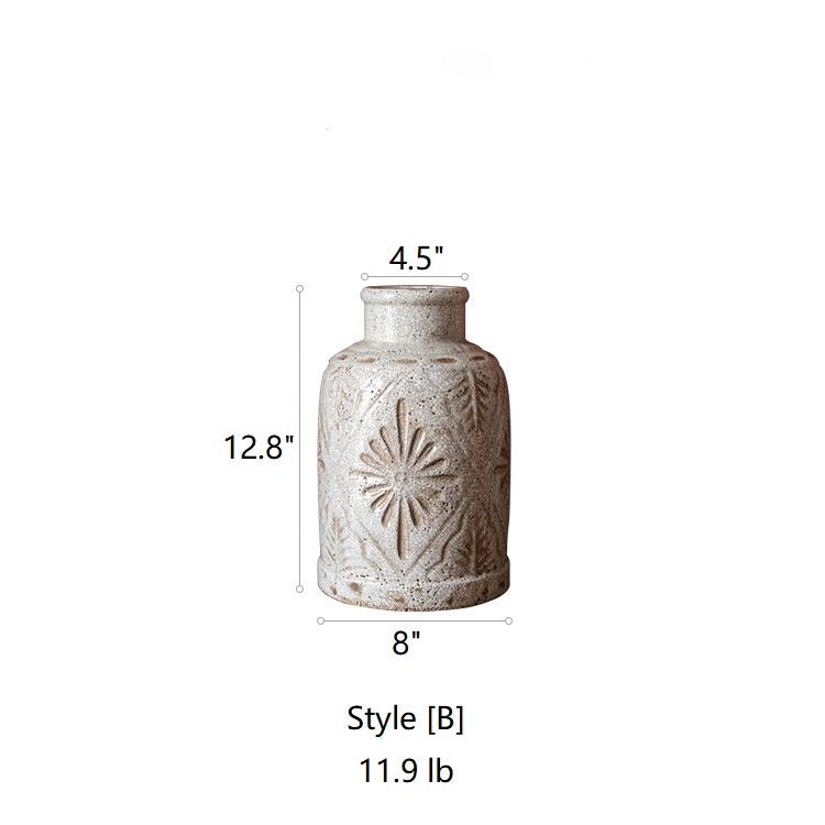 Carved Floral Vase in White - Style [B] -