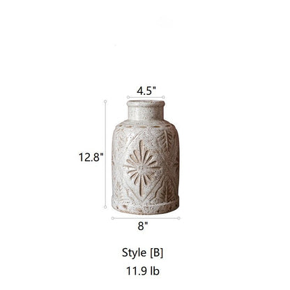 Carved Floral Vase in White - Style [B] -