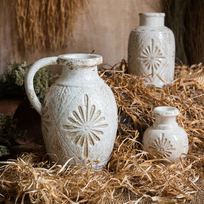 Carved Floral Vase in White - -