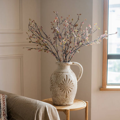 Carved Floral Vase in White - -